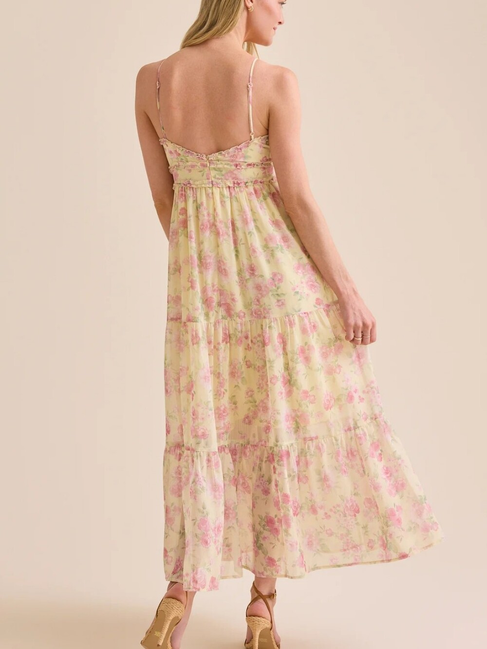 Altar'd State Kezia Floral Maxi Dress Pink And Yellow Pastel Tiered Size L - Picture 2 of 9
